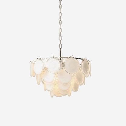 White Glass Disc Chandelier – Modern Pendant Light