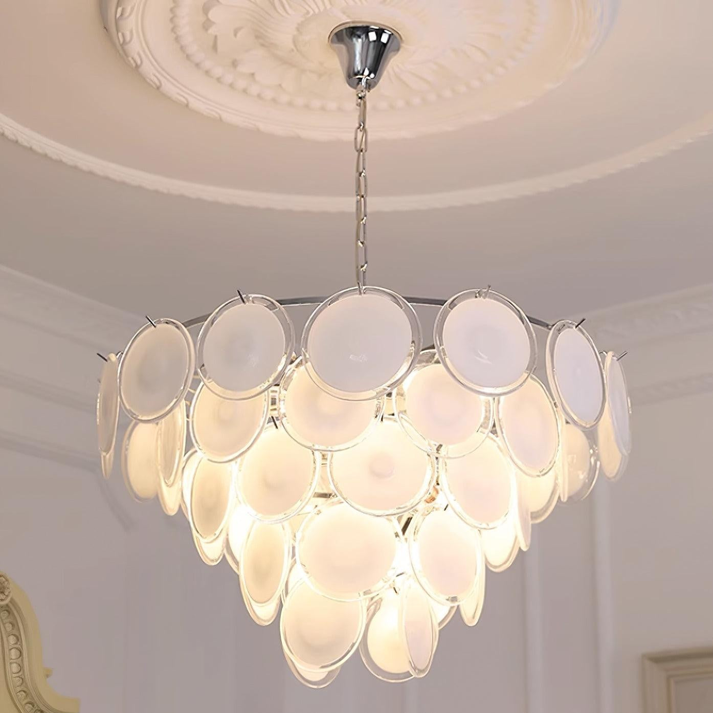 White Glass Disc Chandelier – Modern Pendant Light
