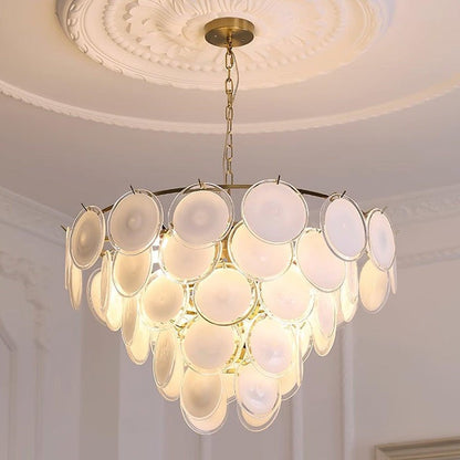White Glass Disc Chandelier – Modern Pendant Light