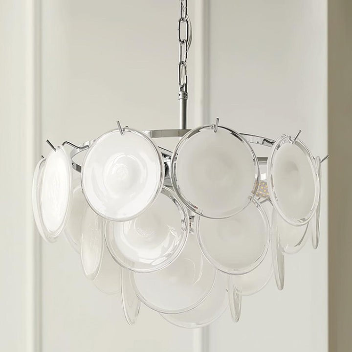 White Glass Disc Chandelier – Modern Pendant Light