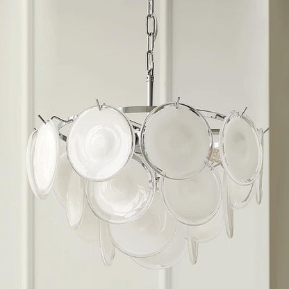 White Glass Disc Chandelier – Modern Pendant Light