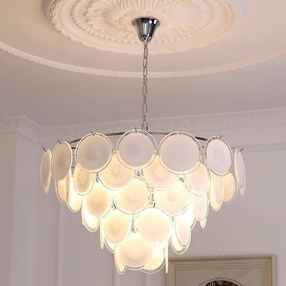 White Glass Disc Chandelier – Modern Pendant Light