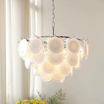 White Glass Disc Chandelier – Modern Pendant Light