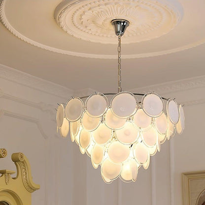White Glass Disc Chandelier – Modern Pendant Light