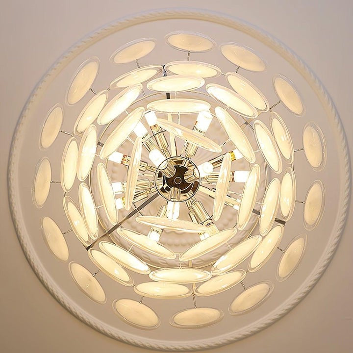 White Glass Disc Chandelier – Modern Pendant Light