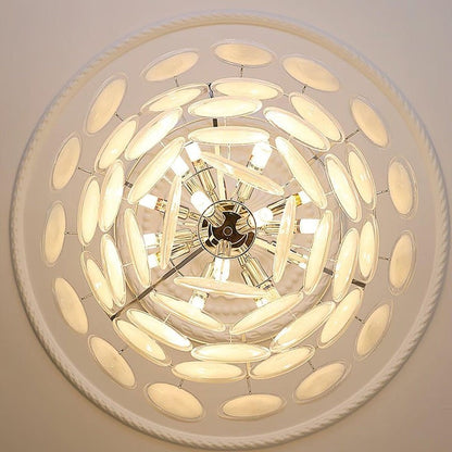 White Glass Disc Chandelier – Modern Pendant Light