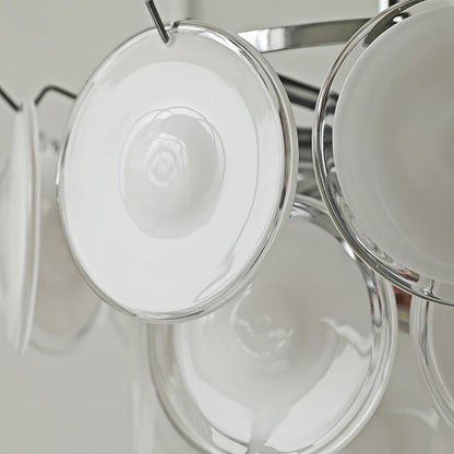 White Glass Disc Chandelier – Modern Pendant Light
