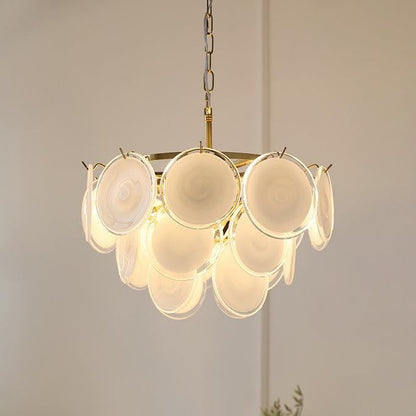 White Glass Disc Chandelier – Modern Pendant Light
