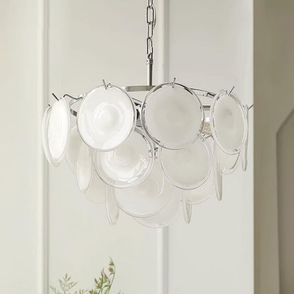 White Glass Disc Chandelier – Modern Pendant Light