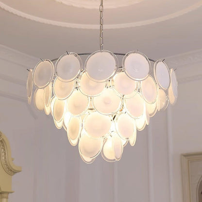 White Glass Disc Chandelier – Modern Pendant Light