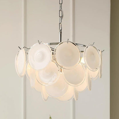 White Glass Disc Chandelier – Modern Pendant Light