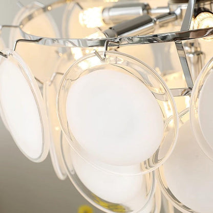White Glass Disc Chandelier – Modern Pendant Light