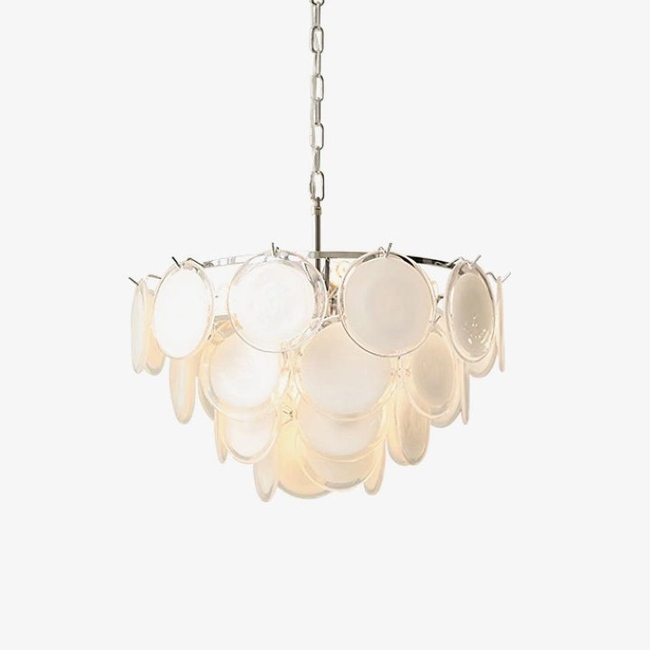 White Glass Disc Chandelier – Modern Pendant Light