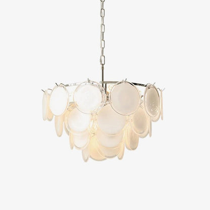 White Glass Disc Chandelier – Modern Pendant Light