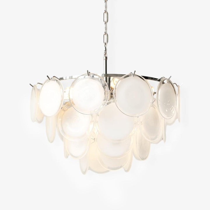 White Glass Disc Chandelier – Modern Pendant Light
