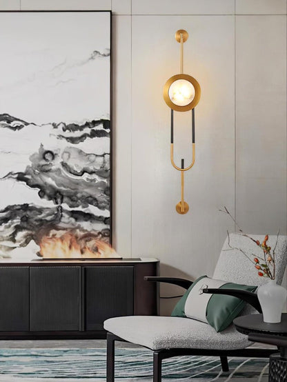 White Marble Circular Wall Sconce with Integrated LED