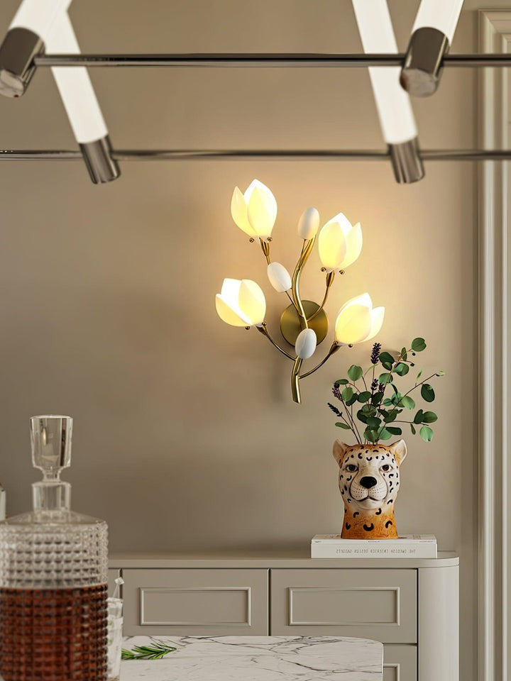White Porcelain Magnolia Floral Wall Sconce