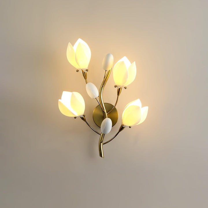 White Porcelain Magnolia Floral Wall Sconce
