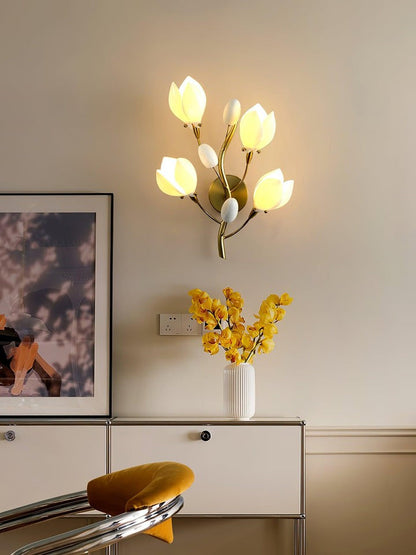 White Porcelain Magnolia Floral Wall Sconce
