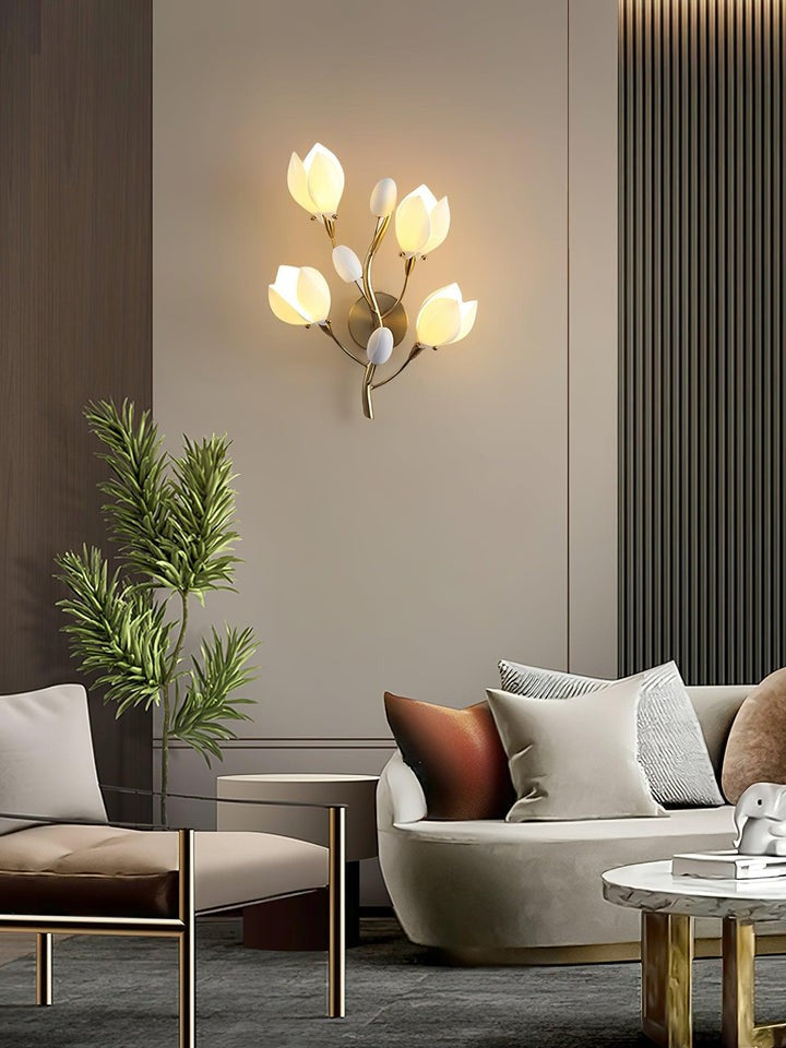 White Porcelain Magnolia Floral Wall Sconce
