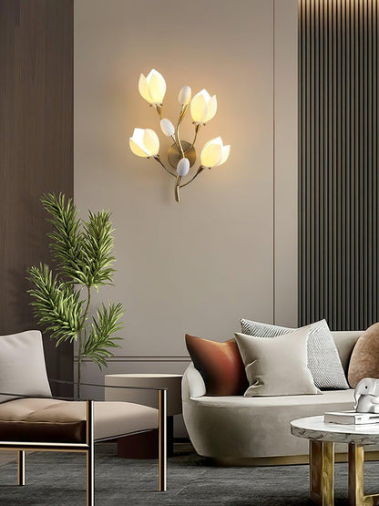 White Porcelain Magnolia Floral Wall Sconce