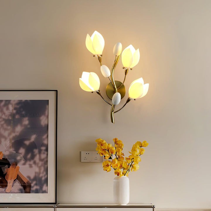 White Porcelain Magnolia Floral Wall Sconce