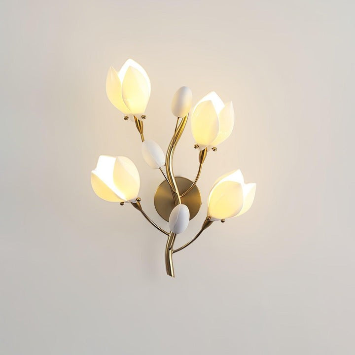 White Porcelain Magnolia Floral Wall Sconce