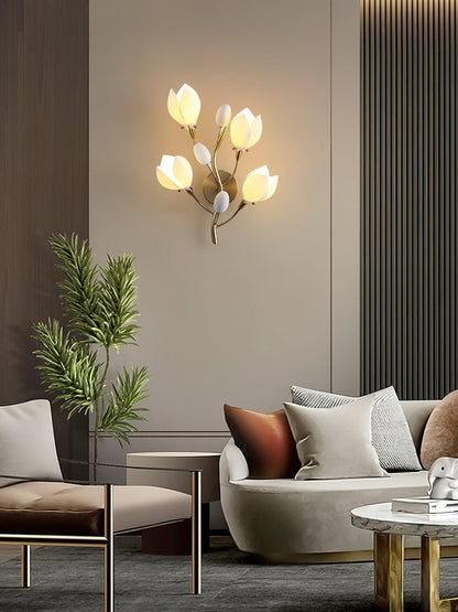 White Porcelain Magnolia Floral Wall Sconce
