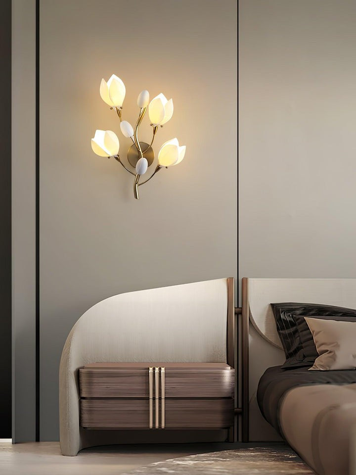 White Porcelain Magnolia Floral Wall Sconce