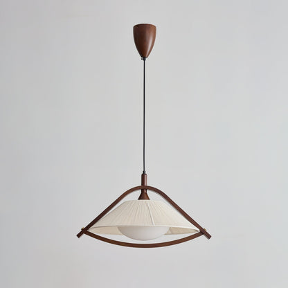 Wooden Arch Pendant Lamp with Fabric Shade and Opal Diffuser