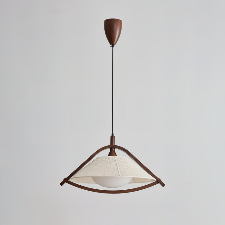 Wooden Arch Pendant Lamp with Fabric Shade and Opal Diffuser