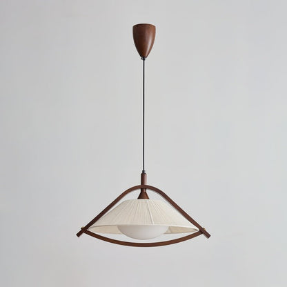 Wooden Arch Pendant Lamp with Fabric Shade and Opal Diffuser
