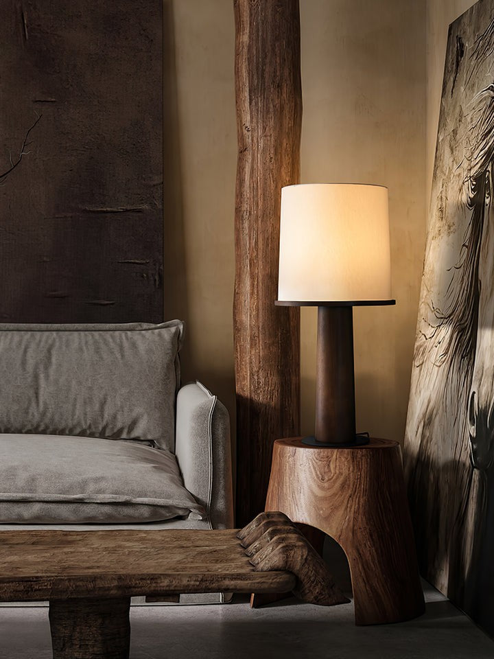 Wooden Table Lamp with Off-White Fabric Shade