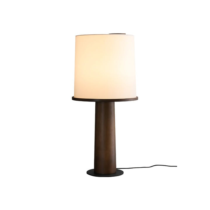 Wooden Table Lamp with Off-White Fabric Shade