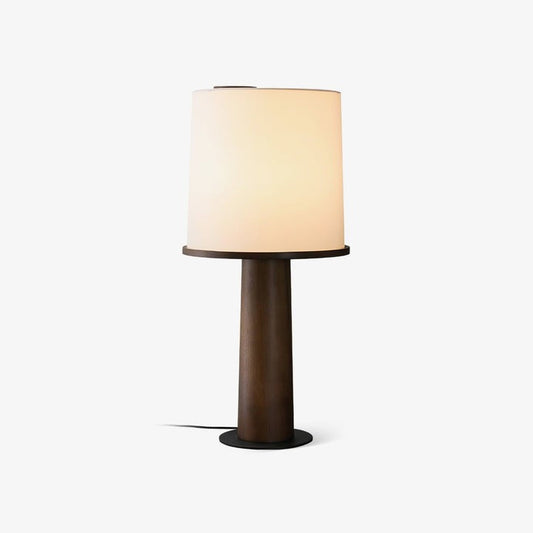Wooden Table Lamp with Off-White Fabric Shade