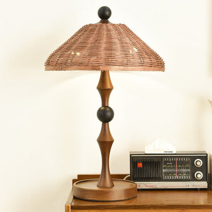 Woven Striped Rattan Table Lamp with Natural Shade