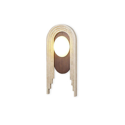 Yellow Travertine LED Wall Sconce with Walnut Finish