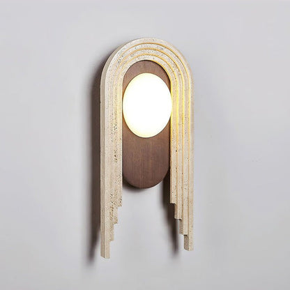 Yellow Travertine LED Wall Sconce with Walnut Finish