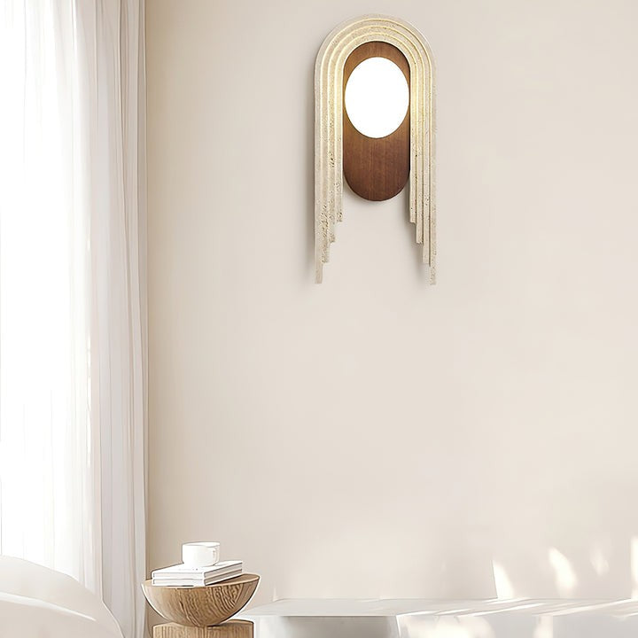 Yellow Travertine LED Wall Sconce with Walnut Finish