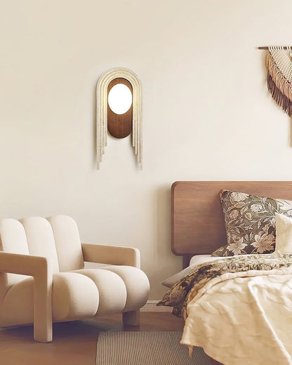Yellow Travertine LED Wall Sconce with Walnut Finish