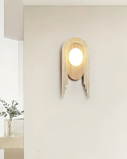 Yellow Travertine LED Wall Sconce with Walnut Finish