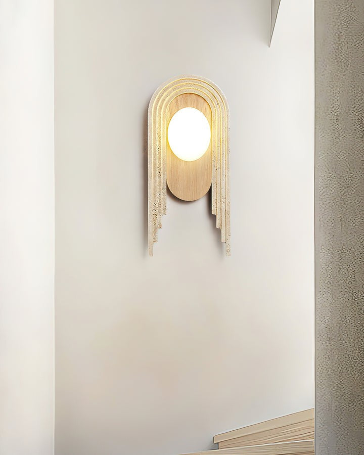Yellow Travertine LED Wall Sconce with Walnut Finish