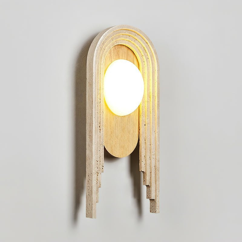 Yellow Travertine LED Wall Sconce with Walnut Finish