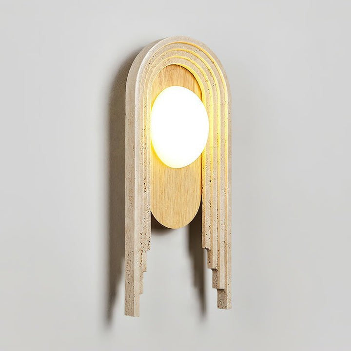 Yellow Travertine LED Wall Sconce with Walnut Finish