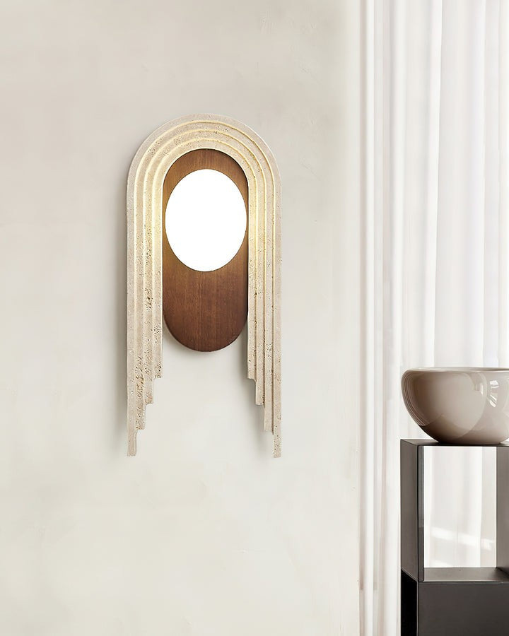 Yellow Travertine LED Wall Sconce with Walnut Finish