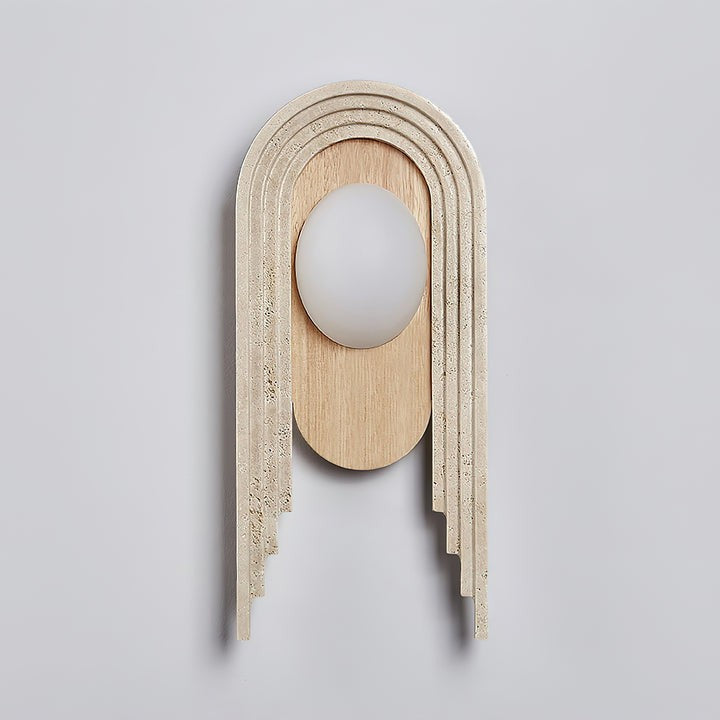 Yellow Travertine LED Wall Sconce with Walnut Finish