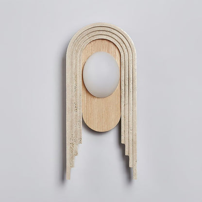 Yellow Travertine LED Wall Sconce with Walnut Finish