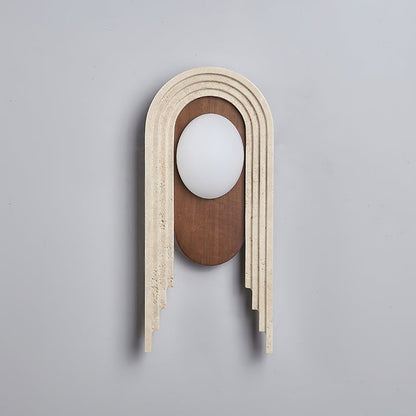 Yellow Travertine LED Wall Sconce with Walnut Finish