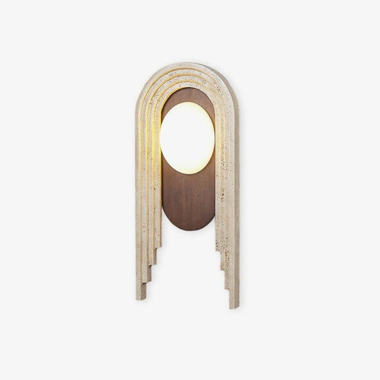 Yellow Travertine LED Wall Sconce with Walnut Finish