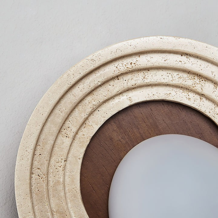 Yellow Travertine LED Wall Sconce with Walnut Finish